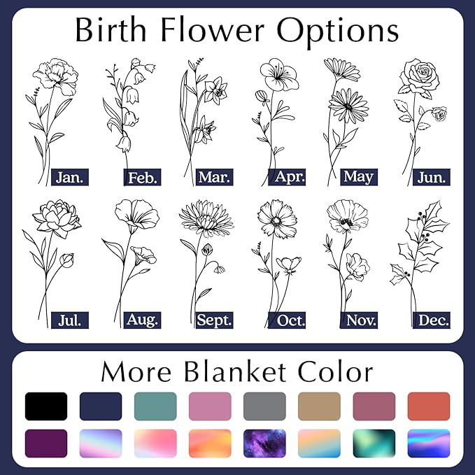 Custom Blanket Gifts for Mom, Personalized Name Blanket with Text Birth Month Flower, Personalized Gifts for Mom Grandma Women, Personalized Throw Blanket for Adults