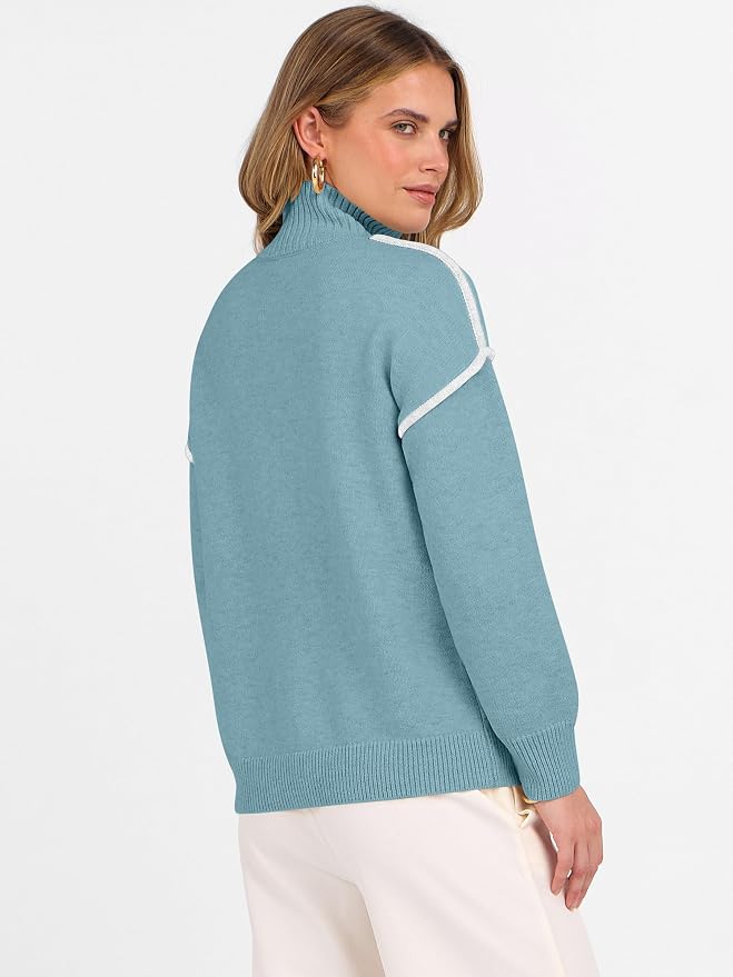 ANRABESS Womens Quarter Zip Sweaters Fall Long Sleeve V Neck Shirts Collared Business Casual Tops Knit Pullover Sweatshirts