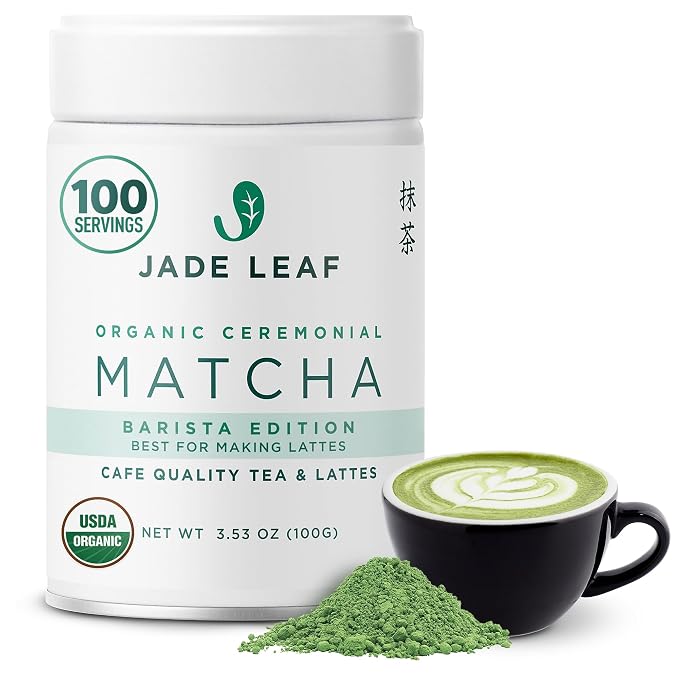 Jade Leaf Matcha Organic Ceremonial Grade Barista Blend Matcha Powder - 100% Pure Japanese Premium First Harvest Green Tea for Lattes from Uji and Kagoshima, 100g / 3.53 Ounce (Pack of 1)