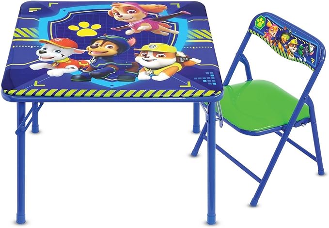 Paw Patrol Table & Chair Set for Toddlers 24-48M, Includes 1 Table & 1 Chair - Sturdy Metal Construction, Table: 20" L x 20" W x 16.4" H, Chair: 12" L x 11.6" W x 17.7" H - Weight Limit: 70 lbs