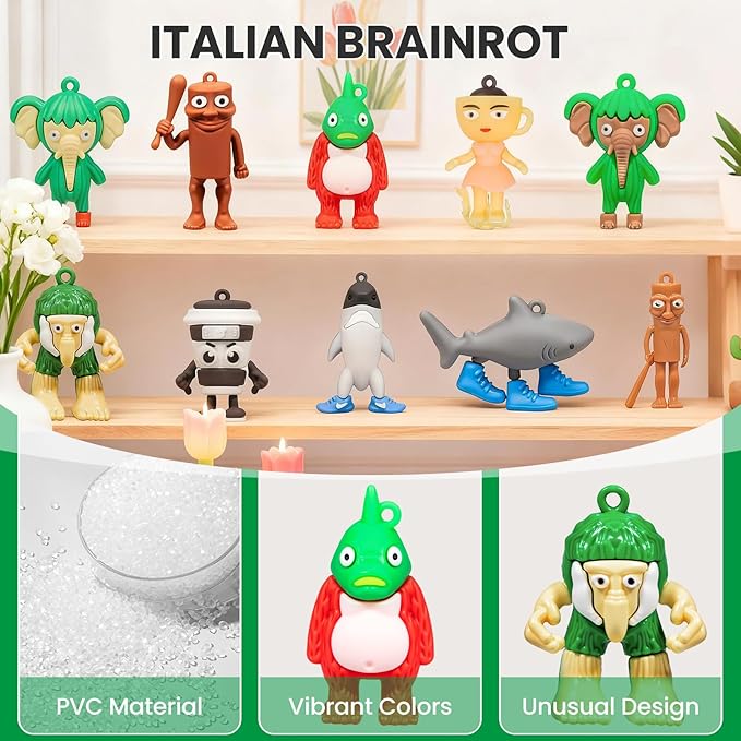 Italian Brainrot Tralalero Tralala Action Figure Tung Tung Tung Sahur 25 PCS Decorative Piece Italian Brainrot Birthday Decorations Animal Figurine Doll Birthday Party Favors Gift