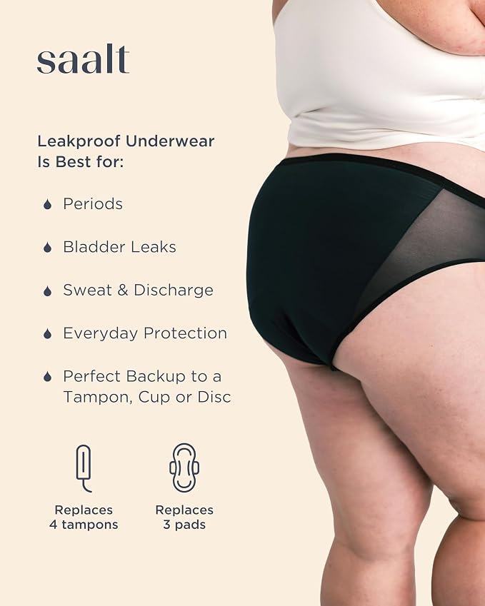 saalt Mesh Bikini Period Underwear, Leakproof Underwear for Women | Low-Rise Bikini Fit, and Breathable Fabric