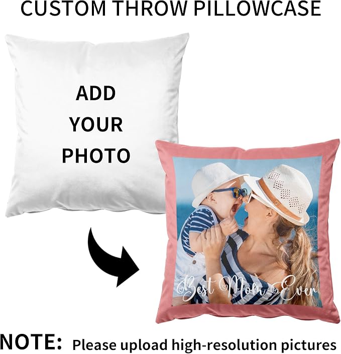 Easycosy Velvet Custom Pillow 22"x22" Two-Sided Customized Photo Pillowcase, Personalized Pillow Cover with Photo, Custom Love Keepsake Gifts (Optional Pillow Insert)
