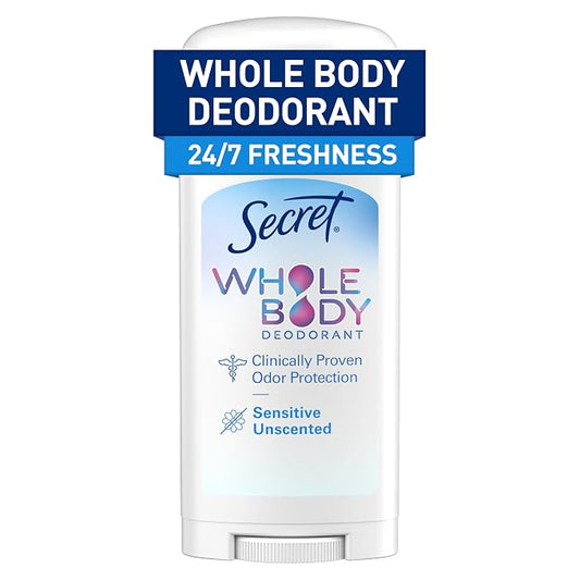 Secret Whole Body Deodorant Stick for Women, Naturally Derived Ingredients, Unscented, Aluminum Free Deoderant Stick, 72 HR Odor Protection, 2.4 oz