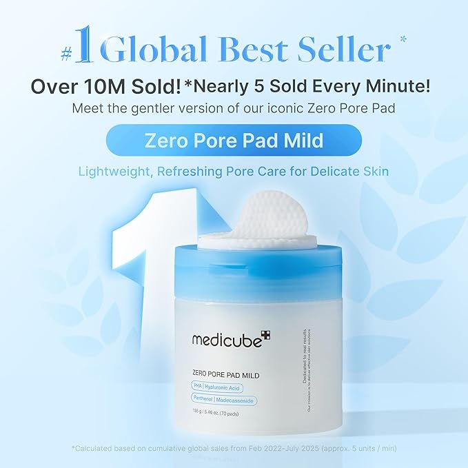medicube Toner Pads Zero Pore Pad Mild 2.0 | Gentle Calming Toner Pad for Exfoliation, Minimizing Pores & Blackhead Removal with PHA | Ideal for All Skin Types | Korean Skin Care, 70 Pads (1 Pack)