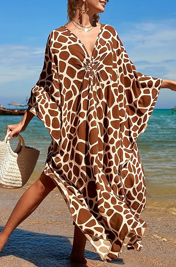 Venasha Womens Caftan Floral Print Kaftan Dress Short Sleeve Swimsuit Cover up Loungewear for Summer