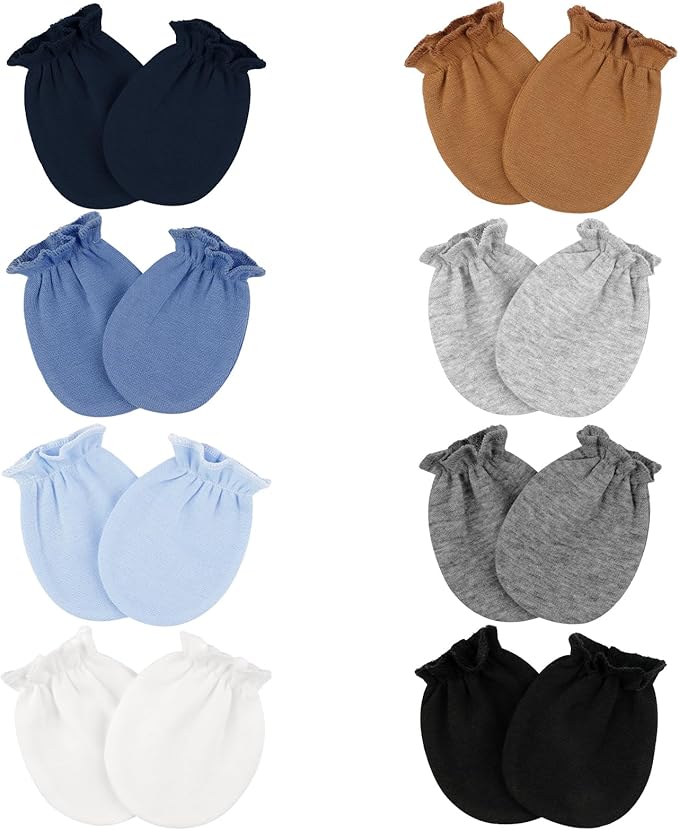 8 Pairs Baby Mittens No Scratch, Skin-friendly Cotton Newborn Infant Gloves, Baby Girl Boy Must Haves Essentials 0-6 Months