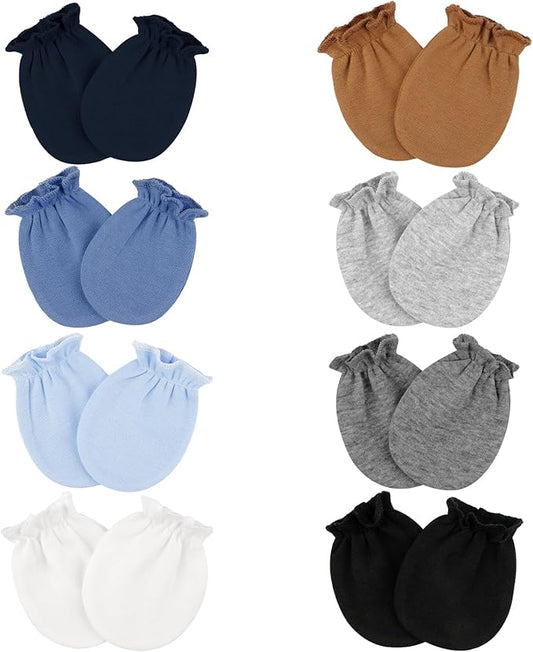 8 Pairs Baby Mittens No Scratch, Skin-friendly Cotton Newborn Infant Gloves, Baby Girl Boy Must Haves Essentials 0-6 Months