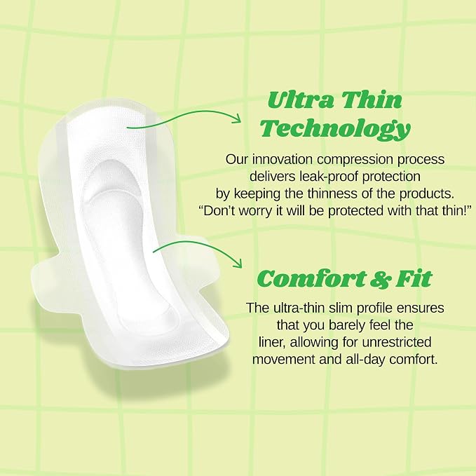Livlit Regular Size Ultra Thin Sanitary Pads, 100% Organic Cotton from Texas, Powerful Leak Protection, Unscented, Chlorine Free and Absorbency of Feminine Periods, Pads for Women (14 Count)