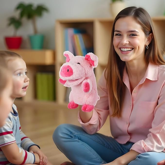 Animal Hand Puppets 11 Inch Sea Turtle Plush Dinosaur Animals Hand Puppet Toys Role-Play Toy Puppets for Kids Storytelling Imaginative Pretend Play Teaching Preschool(Pig)