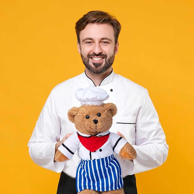HollyHOME Chef Stuffed Animal Teddy Bear Soft Plush Toy with Chef Uniform Unique Toy Gifts for Kids and Chefs Holiday Birthday Valentine 16 inche