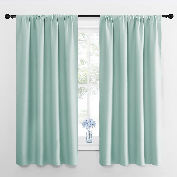 NICETOWN RV Blackout Curtains for Camper Windows, Aqua Blue, 29" Wide by 50" Long, 2 PCs, Short Blackout Curtains & Drapes, Thermal Insulated Blackout Curtain Panels for Kids Room, Play Room