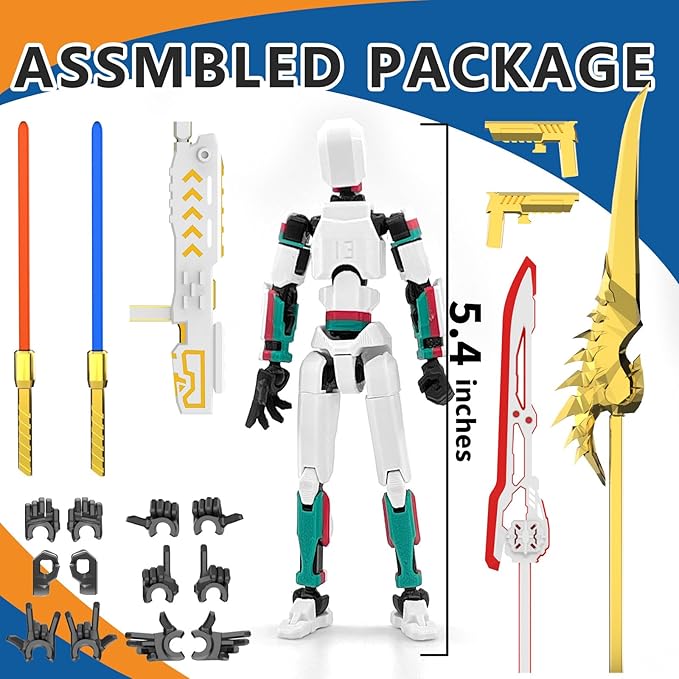 T13 Action Figure Already Assembled, Multi-Colored Titan 13 Action Figure Set Dummy with Laser Saber 3D Printed T 13 Lucky Robo Nova 13 Action Figures, Figura de acción t13 (White-GRG)