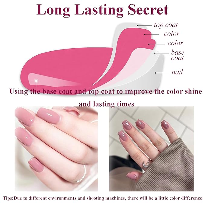 NovaCharm Dark Pink Nail Polish - Air Dry Quick Dry Nail Polish - Long Lasting Nail Varnish - High Glossy Fingernail Polish - Pink Jelly Nail Gel No Need UV Light DIY at Home for Women