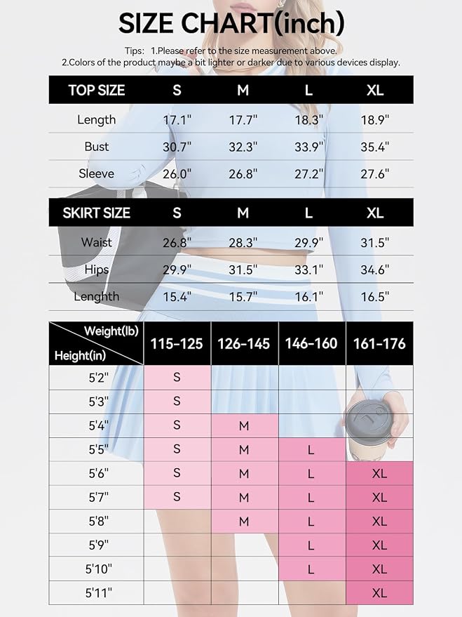 Two Piece Tennis Skirt Set for Women High Waisted Pleated Athletic Golf Skirt Sets Women 2 Piece Outfits with Pockets