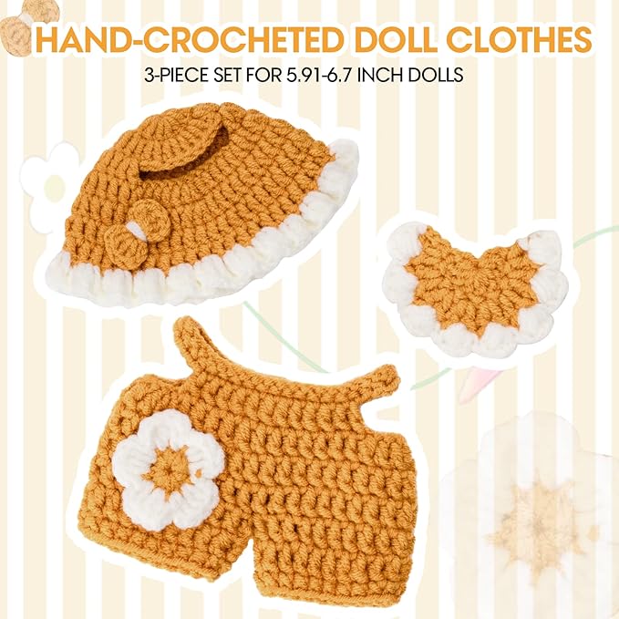 Hand-Crocheted Clothes for Labubu Clothes/for Labubu Outfits, 3-Piece Clothes Set for 17cm Lububu Doll, Doll Clothes Designer Accessories for La Bubu, Sweaters & Hat.