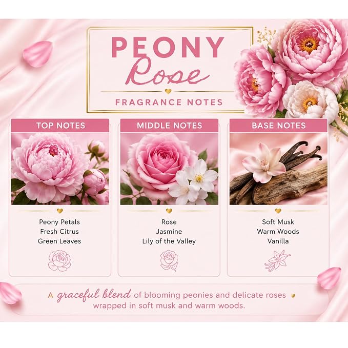 Body Powder for Men & Women Scented Peony & Rose, Bath Perfume Dusting Powder with Fragrance & Essential Oils, Talc Free 8oz Large Container with Puff, Made in USA