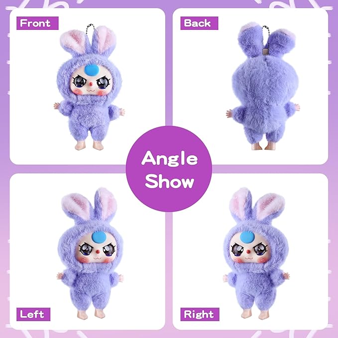 Vinyl Plush Doll, Stuffed Animals with Vinyl Face Lovely Vivid Expression for Girls Boys, Cute Popular Macaron Purple Kawaii Bunny Plush Toy Doll Gift for Collectibles Car Home Décor Birthday Keychain