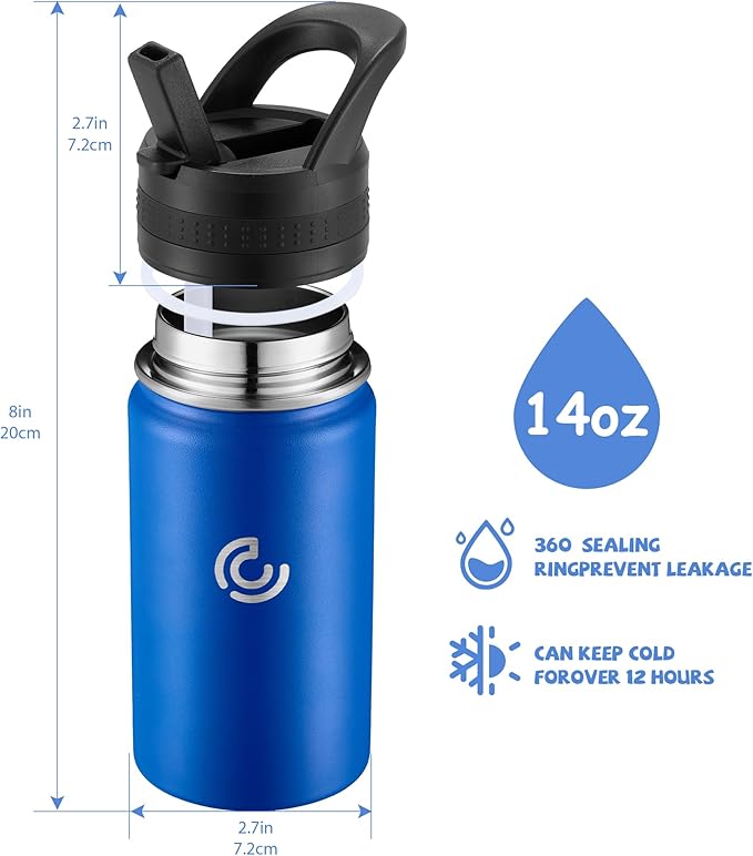 Kids Water Bottle,14oz Stainless Steel Insulated Water Tumbler Leak-Proof,School Water Mug,Small and Portable,Suitable for Boys and Girls to Use(Blue)
