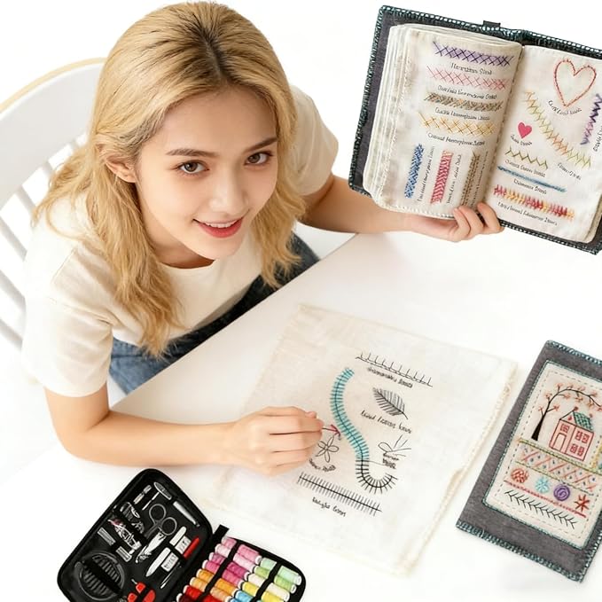 OYSMY Embroidery Stitch Book Kit,2026 New Embroidery Kit with 86 PCS Sewing Kit,Includes Illustrated Guide to 106 Universal Embroidery Stitches for Beginners and Craft Lovers(3 Set)