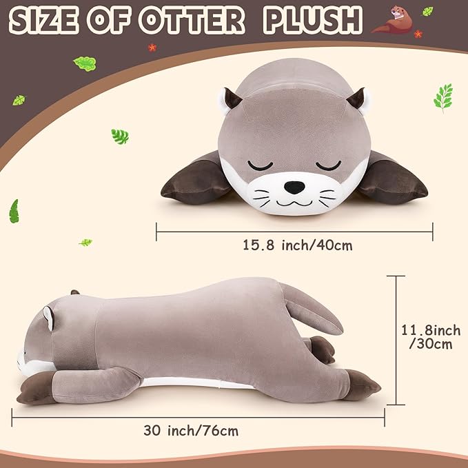 Auspicious beginning 30'' Giant Otter Plush Stuffed Animal- Otter Plush Pillow Plushies, Large Sleeping Body Pillow Plush Toy, Cute Hugging Stuffed Animal, Birthday Gifts for Kids Girls Boys