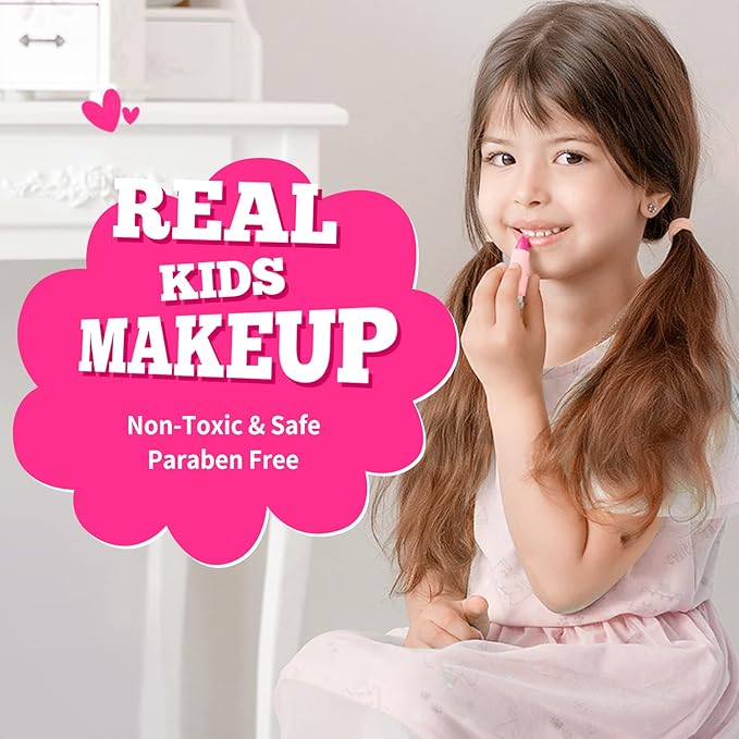 ULOVEME Kids Washable Makeup Kit for Girls 4-6 with Small Coin Purse(5.5x5.25in) - Real, Non Toxic Make Up Toy Gift- Umicorn Gift Set (White Umicorn v2)