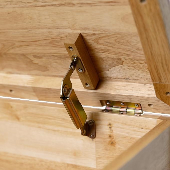 Solid Hardwood Storage Trunk, Natural, 35.5x18.63x19.5 | 2 Safety Hinges, Heavy-duty, Box, Rubberwood