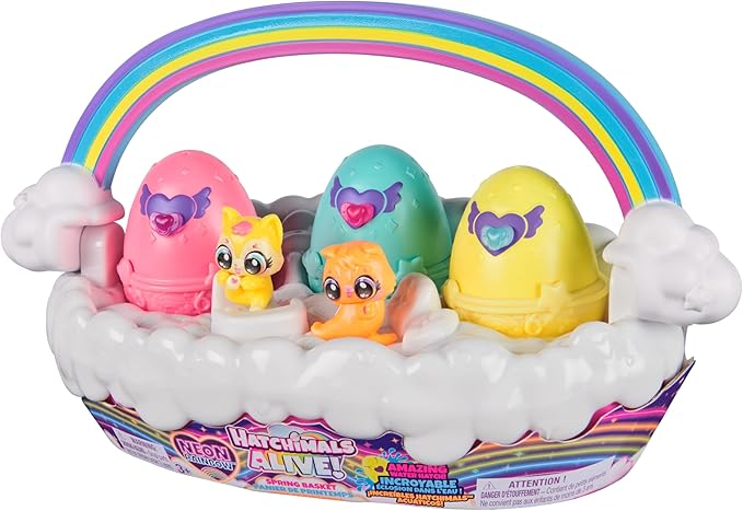 Hatchimals Alive, Neon Rainbow Spring Basket Toy (Styles May Vary), 3 Self-Hatching Easter Eggs, Fun Gift & Kids Toys for Girls & Boys Ages 3 and up