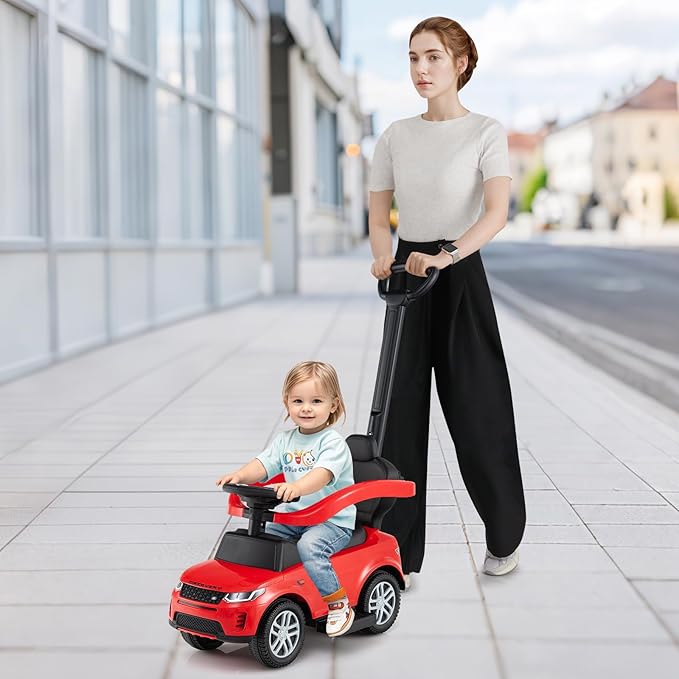 Costzon Push Car for Toddlers, 3 in 1 Land Rover Discovery Stroller Sliding Walking Car with Handle, Horn Sound, Underneath Storage, Armrest Guardrail, Foot-to-Floor Ride On Toy for Boys Girls (Red)