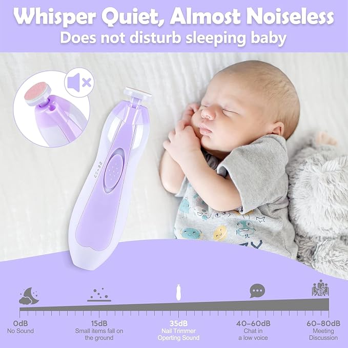 Qunlions life Baby Nail Trimmer Electric, 6 in 1 Baby Nail File Clippers Infant Grooming Kit Manicure Set for Toddler or Adults, Purple