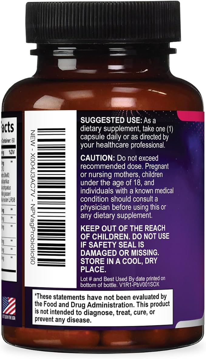 Vaginal Probiotics for Women pH Balance with Prebiotics - 50 Billion CFU - 10 Unique Feminine Strains, Cranberry & D-Mannose for Women's Probiotic Vag Health, Supplement Bottled in USA - 60 Capsules