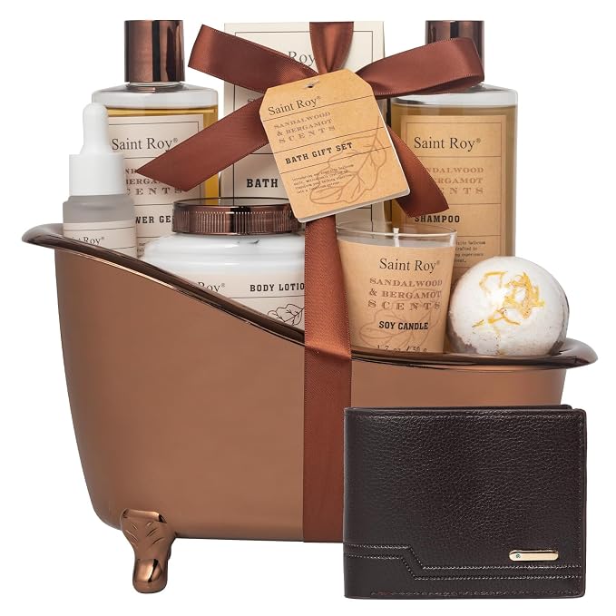 Bath Gifts for Men Dad Birthday Gifts Spa Kit Cedar & Bergamot Mens Gift | Bath Gift Set and Shower Gift Bath and Body Gift Basket Set Mans Gift Bath Spa Kit Spa Baskets, Home Spa Care Men Gift set