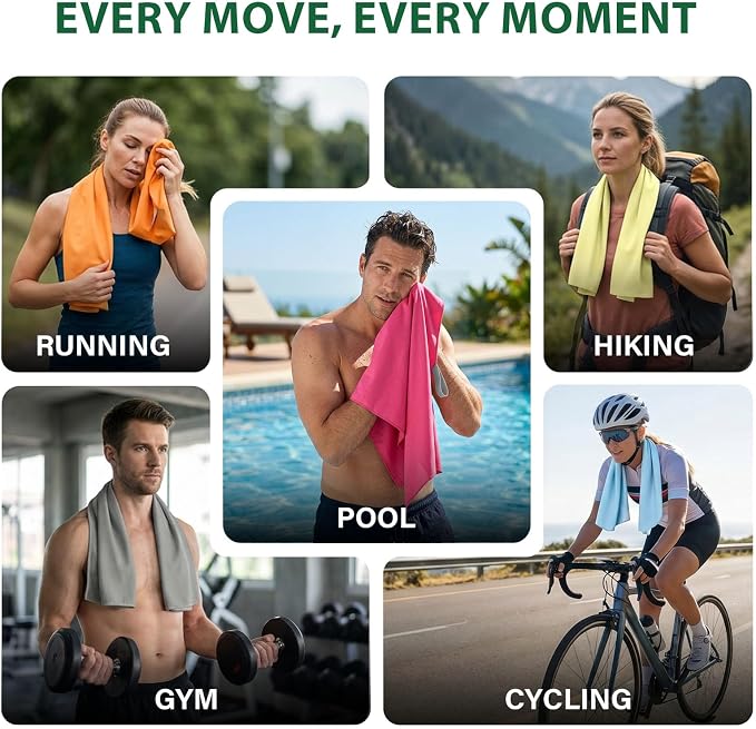 KODAMO Yoga Towel 6 Pack Quick Dry 40x80cm Microfiber Gym Towels Set | Sweat Towels Set, Quick Dry & Absorbent, Ideal for Gym, Yoga, Running and HIIT Workouts