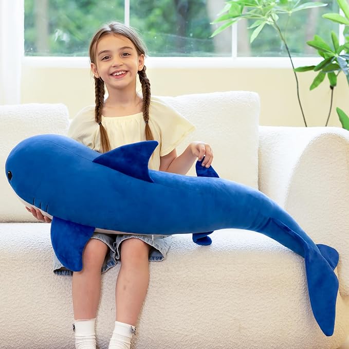 Tezituor 4ft Giant Whale Stuffed Animal, S-Shape Long Stuffed Ocean Whale Theme Plush Toy for Boys Girls, Hugging 47inches Soft Whale Plush Body Pillow for Sleeping