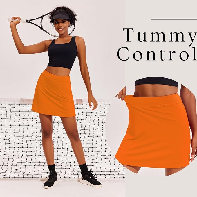 Ekouaer 16" Skorts for Women with Pockets Golf Pickleball Tennis Skirt | Silicone Grippers,2 Inner Pockets,Wide Waist,Side Slit Hem,Breathable,Soft,Lightweight