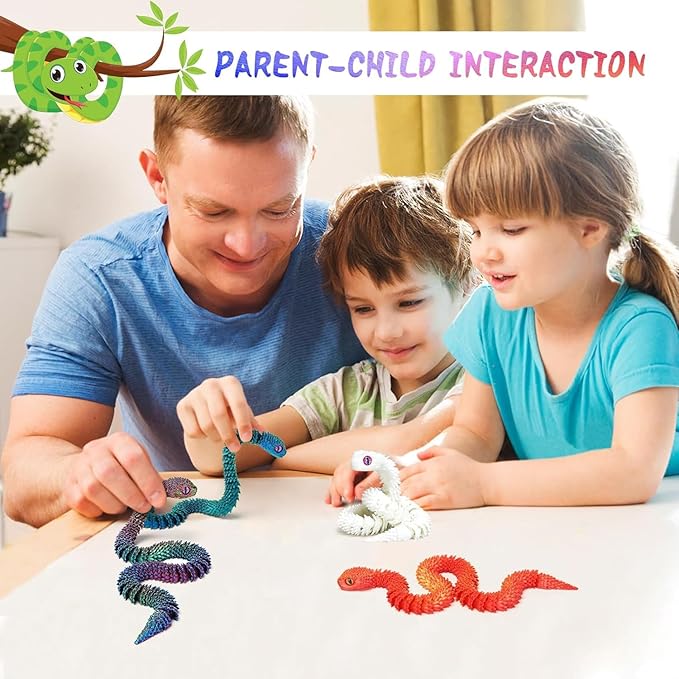 5PCS 3D Printed Snake, 12in 3D Printed Animals, Flexible Articulated Snake, Articulated Snake,Home Decor Stuff,Party Favors