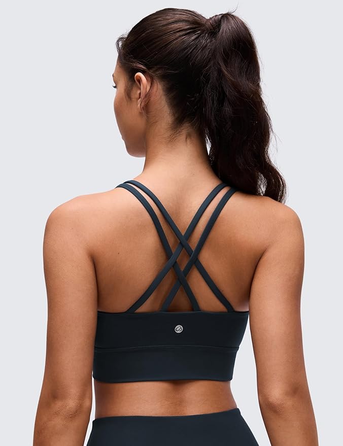 CRZ YOGA Softness Mold Butterluxe Strappy Longline Sports Bras for Women - Double Spaghetti Strap Workout Yoga Crop Top