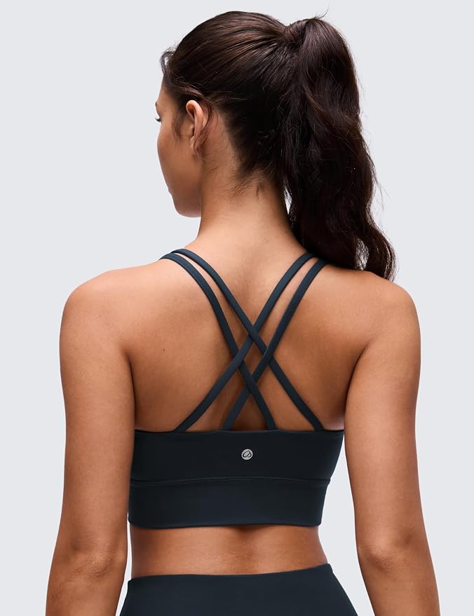 CRZ YOGA Softness Mold Butterluxe Strappy Longline Sports Bras for Women - Double Spaghetti Strap Workout Yoga Crop Top