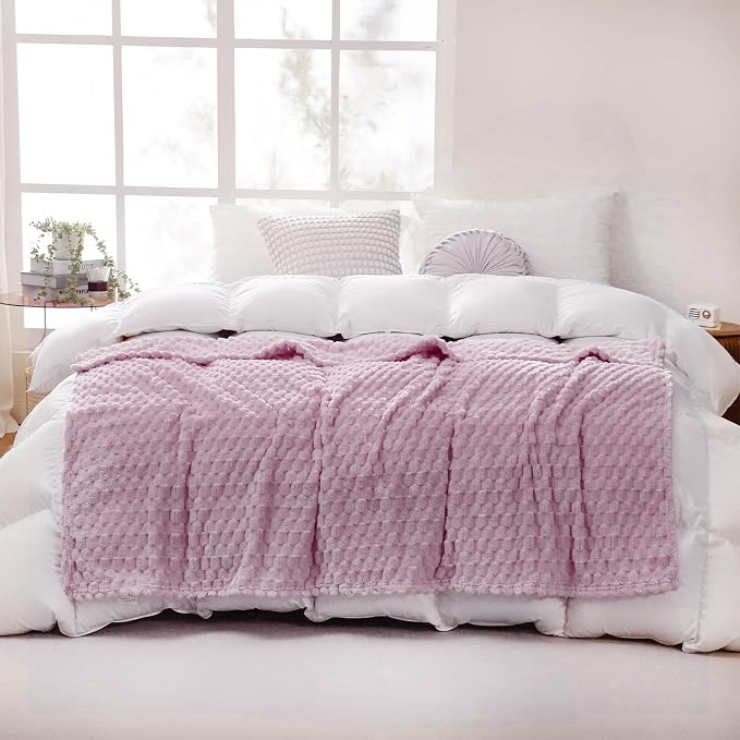 Puncuntex Light Purple Throw Blanket 60"×80" Fuzzy 3D Jacquard Decorative | Flannel Fleece Super Soft Plush Cozy Blanket for Couch Sofa Chair Lightweight