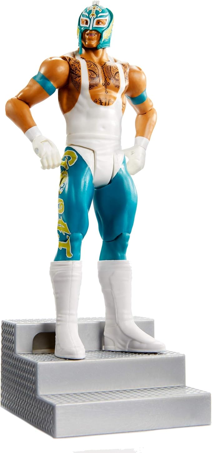 WWE Wrekkin’ Rey Mysterio 6-inch Action Figure with Pull-Back Activated Move Like Slamming, Punching or Kicking, Lock Tight Grip & Wreckable Accessory