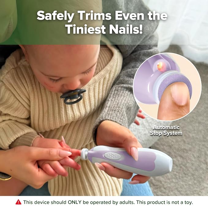 haakaa Baby Nail Trimmer Electric Baby Nail File Kit with LED Light, Baby Nail Clippers for Newborn/Infants/Adults Toenails and Fingernails, 6 Replacement Heads & Storage Case, Purple