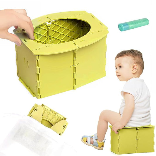 Portable Potty Seat for Toddler Foldable Travel Potty Training Toilet Seat with Cleaning Bags Reusable for Outdoor Camping, Travel, Kids Toddler Travel Potty Seat (Yellow)