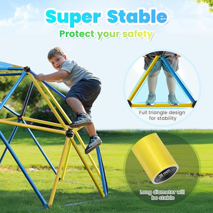 Zupapa Experience Ultimate Fun with the 2026 Upgraded Decagonal Geo Dome Climber - Supports 1000LBS Outdoor Playset and Easy Assembly Play Equipment for Kids (Blue, 9FT)