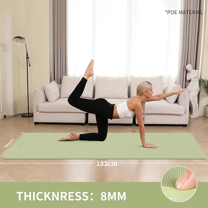 Extra Wide & Thick 8mm Yoga Mat, 72"x31.5" Large Non Slip Exercise Mat, Premium POE Material for Superior Cushioning & Stability, with Strap for Home Gym, Pilates