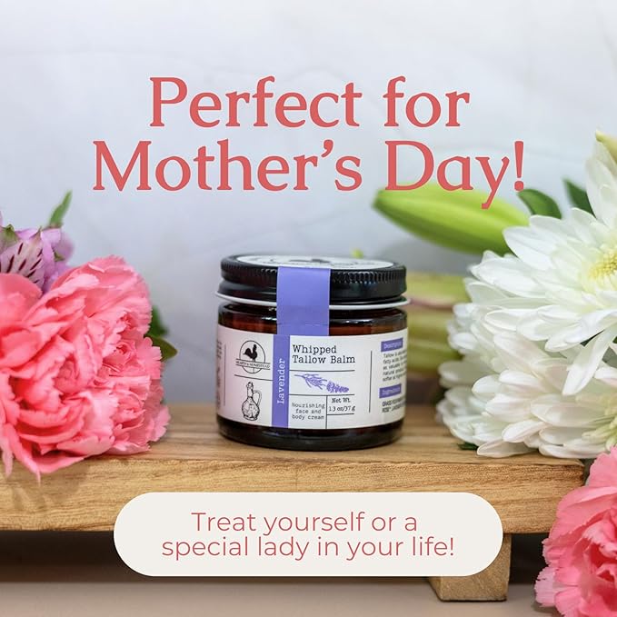 Hearth and Homestead: Handmade Whipped Tallow Balm, Organic, Moisturizer, Body Butter with Infused Olive Oil, for Eczema, Rosacea, Baby (Lavender)