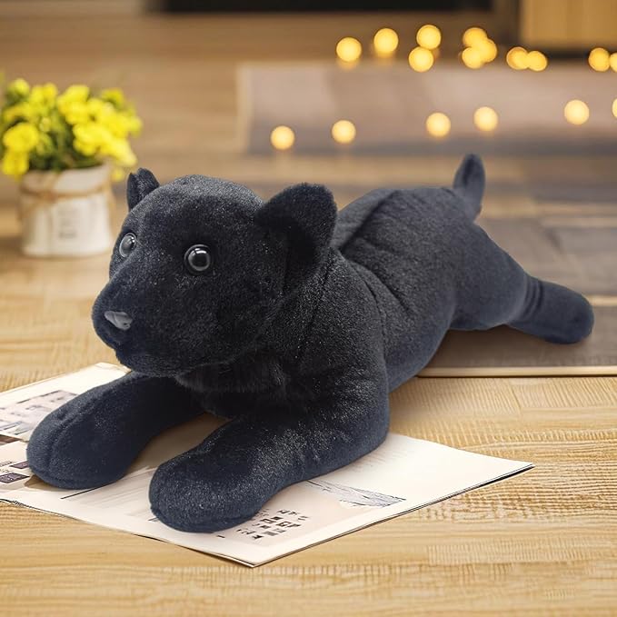 Black Panther Stuffed Animal 16" Jaguar Stuffed Animal Cute Black Panther Plush Realistic Jungle Stuffed Panther Toy Pillow Soft Birthday Day Gift for Kids Girls Boys