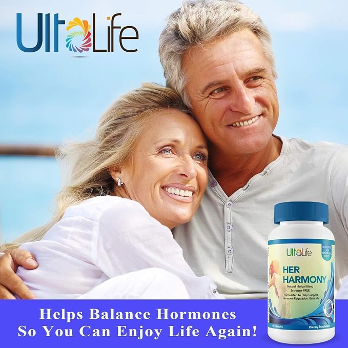 UltaLife Her Harmony Menopause Supplements for Women - Hot Flashes Menopause Relief & Hormone Balance for Women - Contains Black Cohosh, Dong Quai, Red Clover & More - Estrogen Free - 120 Capsules