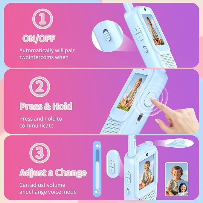 Kids Video Walkie Talkies, 2-Way HD Camera, Voice Changer, Parent-Child Mode, Rechargeable Long Range Walkie Talkie for Kids Ages 3-12, Gifts for Boys Girls for Indoor Outdoor, Camping, Birthday
