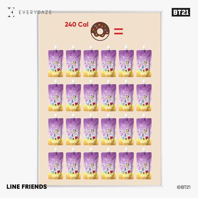 EVERYDAZE BT21 Essential C’s Konjac Jelly | Korean Pear | Plant-Based Collagen Booster | Gluten Free, Sugar Free, Low Calorie | Healthy Drinkable Fruit Snack | 10 Pack Box Food Drink Pouch