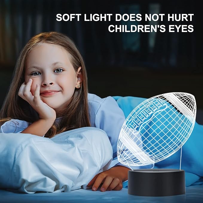 Football Night Light for Kids, 3D Illusion Night Lamp, USB LED Table Lamp Smart Touch Dimmer Lights 7 Color Changing Decor Lamp, Room Decor, Gifts for Children Boys Girls.